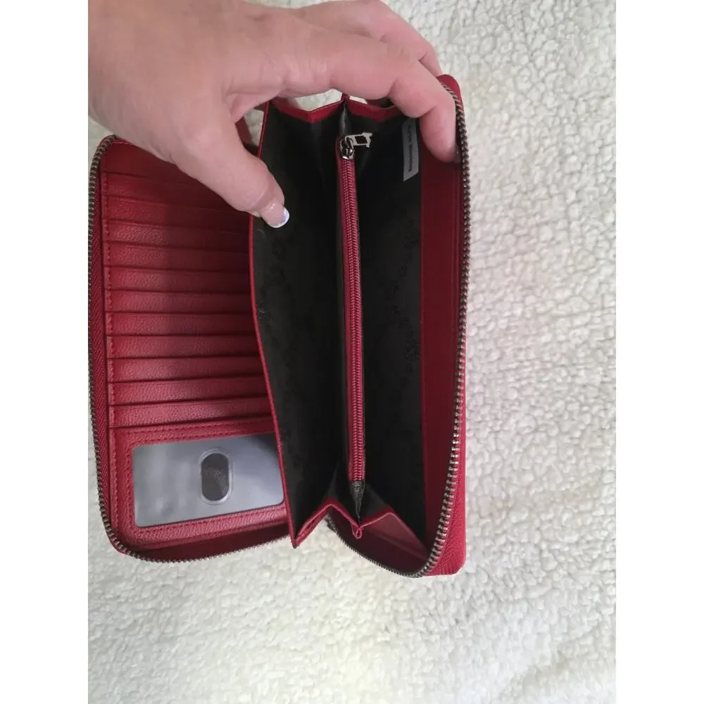 Bveyzi RFID Blocking Wallet Wristlet Leather Zip Around Phone Holder Clutch Red